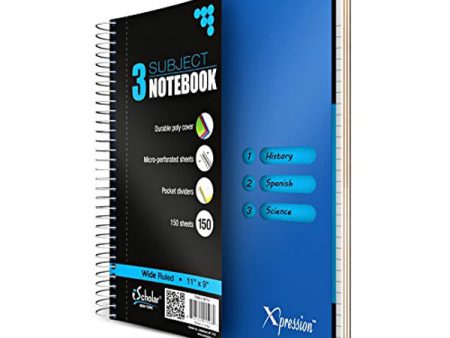 iSCHOLAR - X-pression Poly Cover Wirebound 3-Subject Notebook, Wire Ruled, 10.5 x 8.5 Inches - 150 Sheets Supply