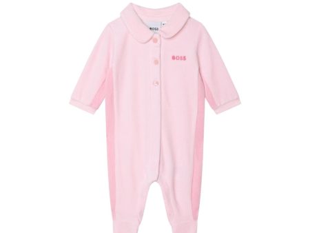 BOSS Baby Logo Pink Velvet Babygrow Online now