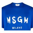 MSGM Brushed Effect Logo Blue T-Shirt For Sale