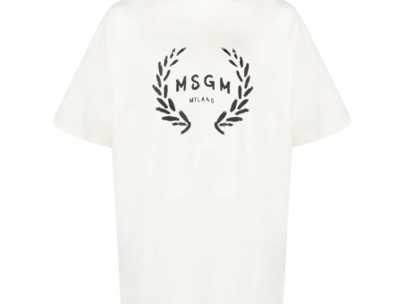 MSGM Logo Print Ivory T-Shirt Online Hot Sale