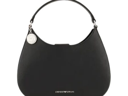 Emporio Armani Logo Charm Black Shoulder Bag Hot on Sale