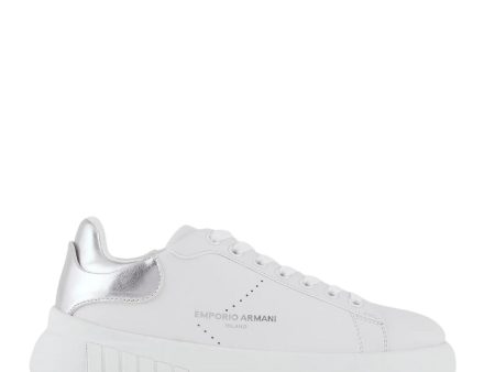 Emporio Armani Logo White Leather Trainers Hot on Sale